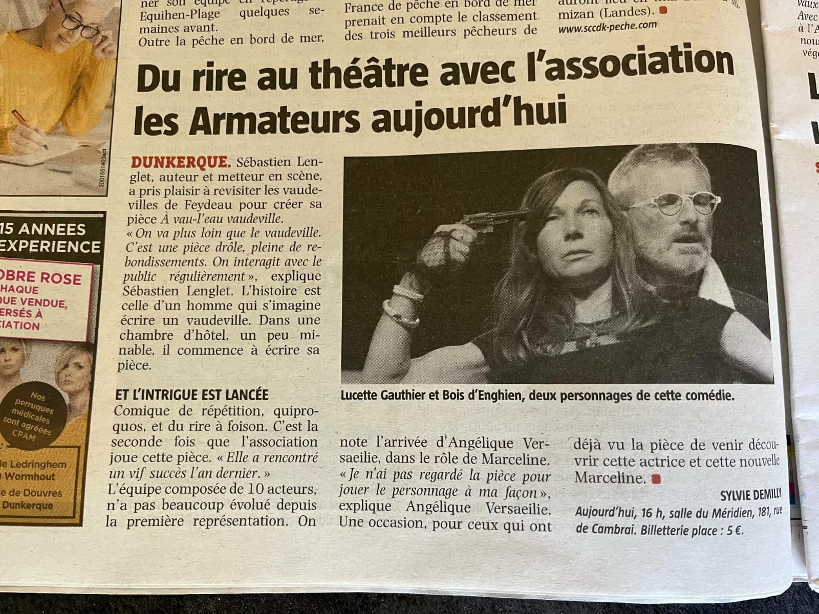 Scan d'article de presse sur le spectacle A vau-l'eau Vaudeville des Armateurs
